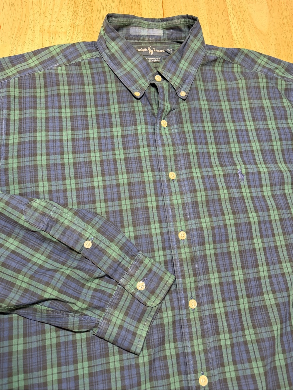 Polo Ralph Lauren Vintage Yarmouth Blue and Green Plaid Button Down Shirt 2XL
